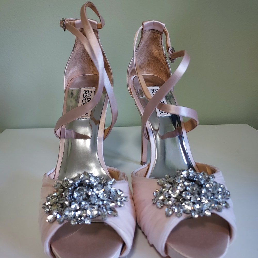 Badgley Mischka Blush Heels with Crystal Embellishments